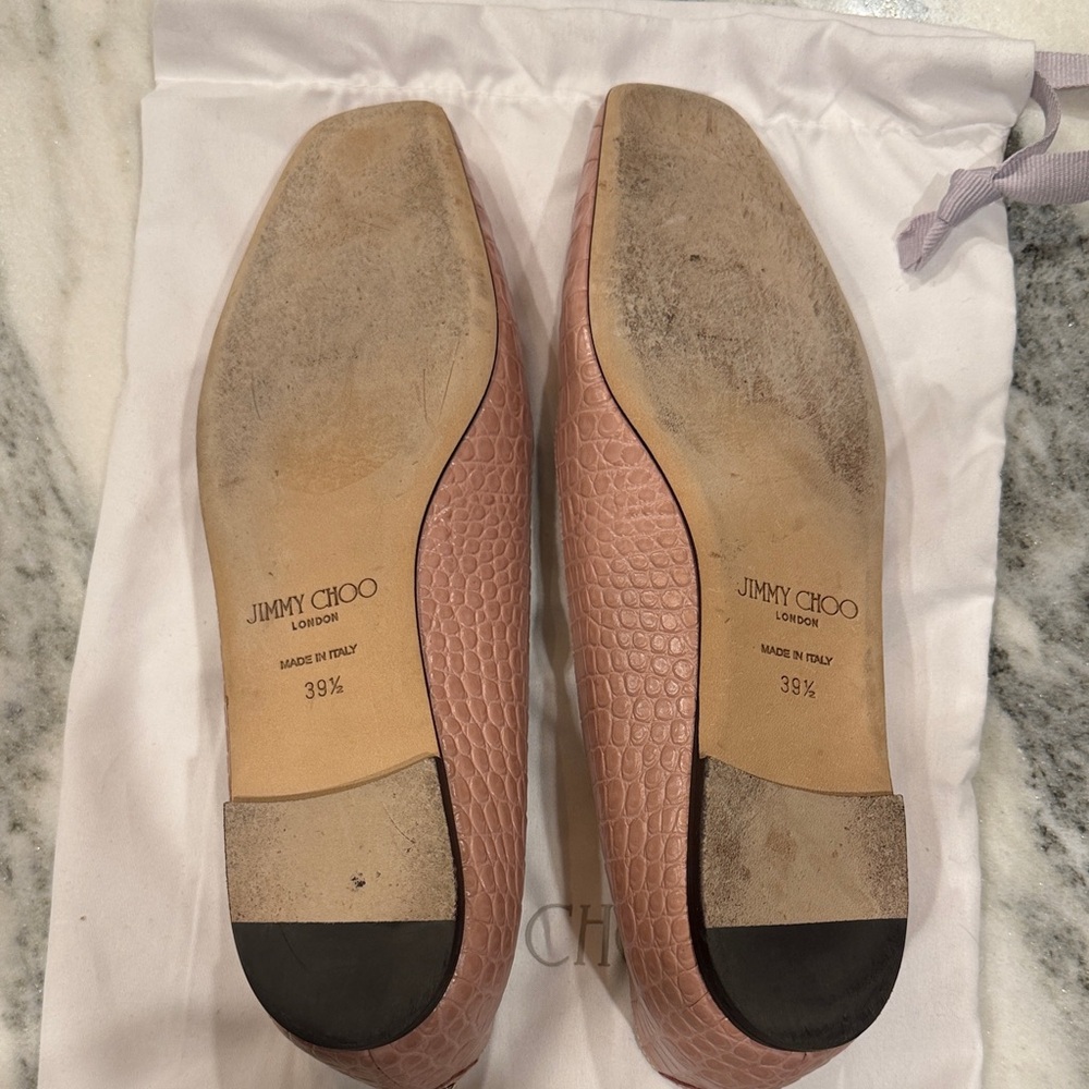 Jimmy Choo Blush Pink Croc-Embossed Leather Flats - Picture 3 of 4